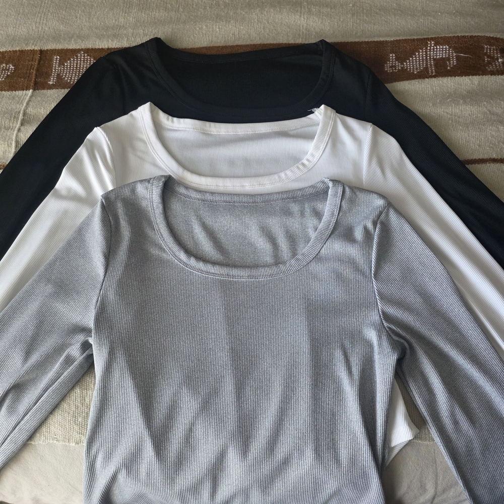 Black, White, and Gray Bodysuit Long Sleeve Tops